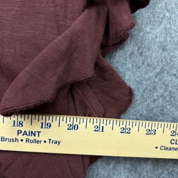 By Anthropologie Flutter Sleeve V-Neck Embroidered Top Women's Size L Maroon - Picture 7 of 9